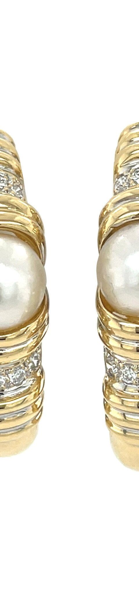 Vintage 18K Gold Drop Earrings with Pearl and Diamond